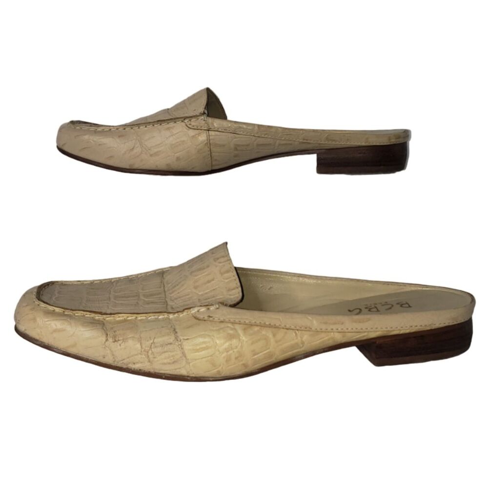 Y2K BCBG Paris Croc Embossed Leather Mule Square Toe Loafers Cream Womens 7
